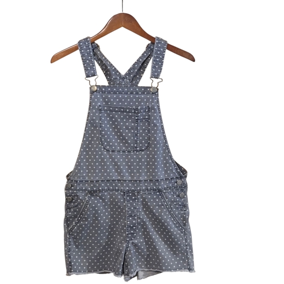 AMERICAN EAGLE Shortalls Womens S/P Stretch Playful Polka Dot Pinup Gray Cutoffs - Picture 2 of 14